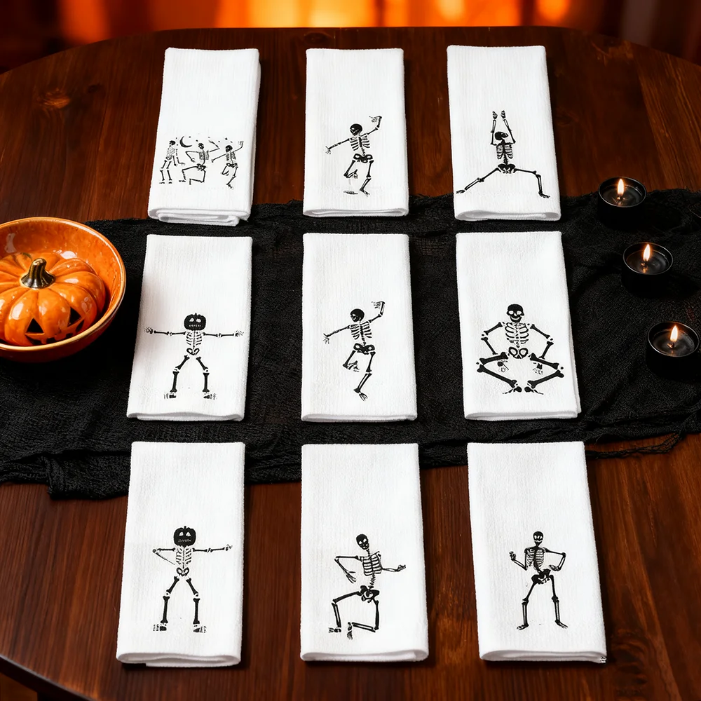 Skelett Waffel Geschirrtuch Halloween Spooky Goth Saison Küche Tischdekoration Tanzen Skelett Handtuch Einweihungsparty Hostess Geschenk