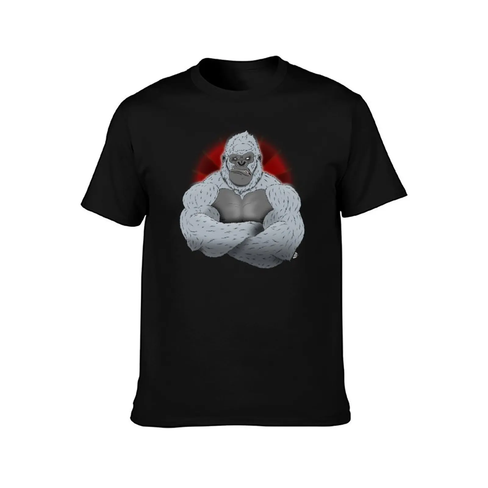 Albino Angry gorilla background red T-Shirt, Summer Casual Cotton Tee, Oversized Streetwear Tops, Vintage Graphic Print