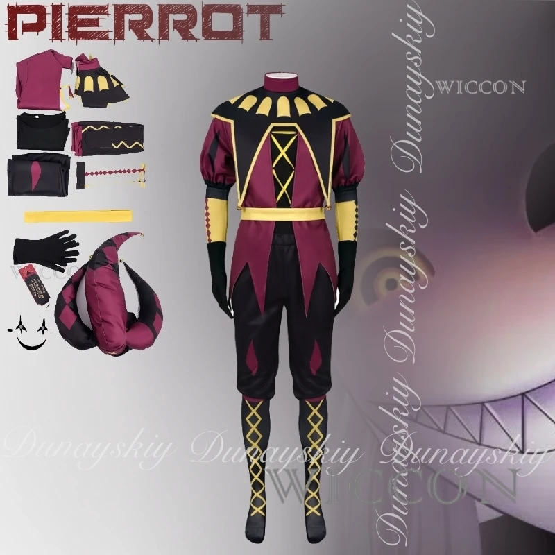 لعبة السيرك الغريبة بييروت كوسبلاي مع زي التاج الأسود والأحمر والأصفر للهالوين مع شعر مستعار أبيض زي تنكري بدلة كاملة #2