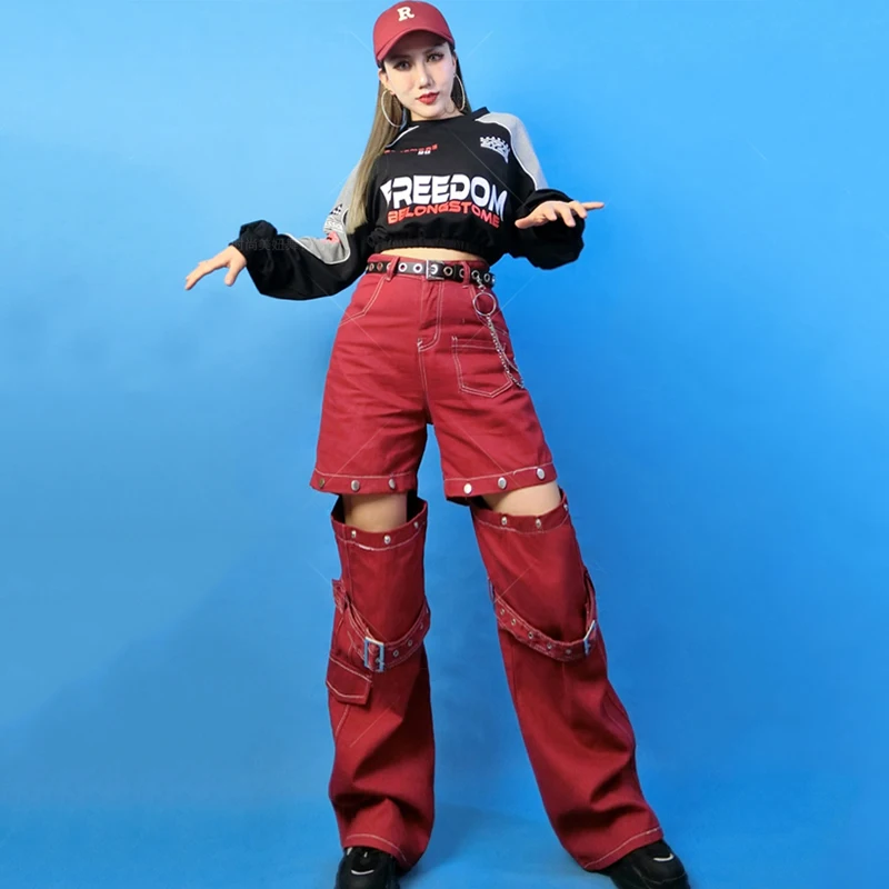 

Ladies Kpop Stage Outfits Women Jazz Dance Clothing Long Sleeved Sweatshirt Cargo Pants Ds Dj Hip Hop Dance Costumes SL9703