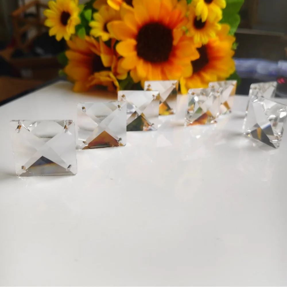 Camal 10 adet 14/16/18/20/22mm kare gevşek kristal boncuk 2 delik avize asılı lamba aydınlatma parçası Suncatcher perde parti
