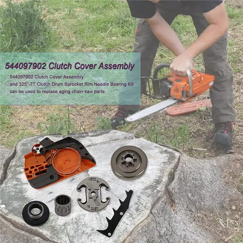 SYW-Chainsaw Brake Clutch Cover Assembly, Clutch Cover& 325"- 7T Clutch Drum Sprocket Rim Needle Bearing Kit 544097902