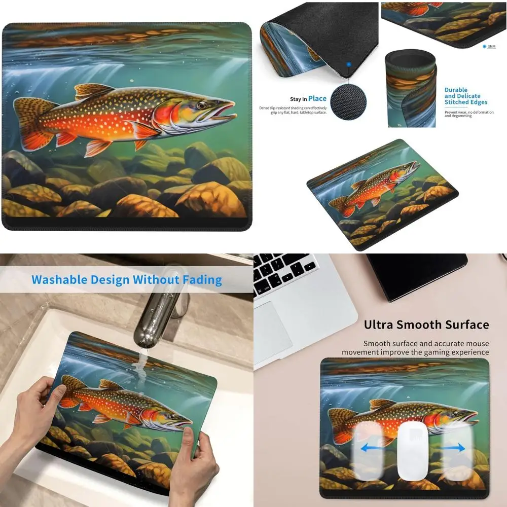 

Brook Trout Fly Fishing Print Mouse Pad with Anti-Slip Rubber Base and Stitched Edges, 8.3 x 10.3 inches for Gaming and Computer