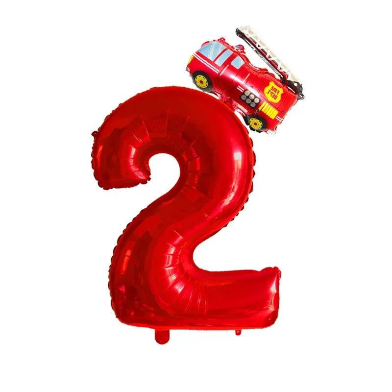 2pcs 32inch Red Number Balloons Mini Fire Truck Foil Balloons 1 2 3 4 5 6 7 8 9 Years Birthday Party Decora Baby shower Kids Toy