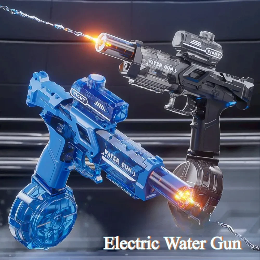 High Pressure Electric Water Gun Toy Spray Flame Effect Large-Capacity Watergun for Summer Outdoor Beach Pool Garden Fight Games