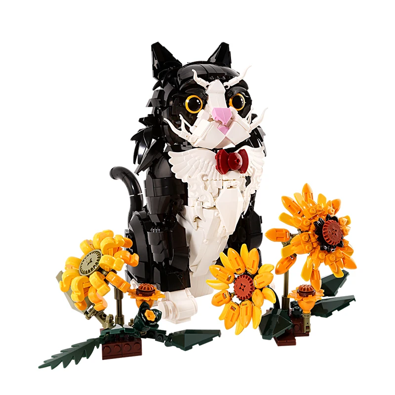 

Animal series model assembly kit, black dress, sunflower cat, home creative ornament, building blocks, children's birthday gift