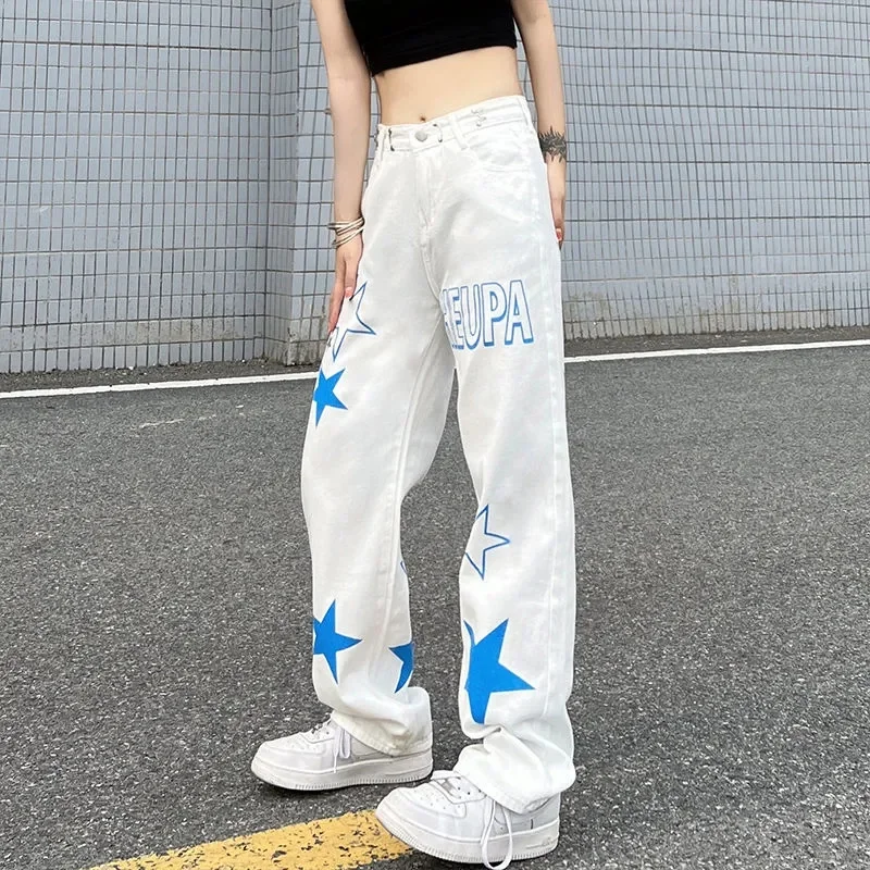 2024 Women High Waisted Loose Fitting Casual Denim Pants Female White Wide Legs Jeans Ladies Summer Straight Cylinder Pantalons