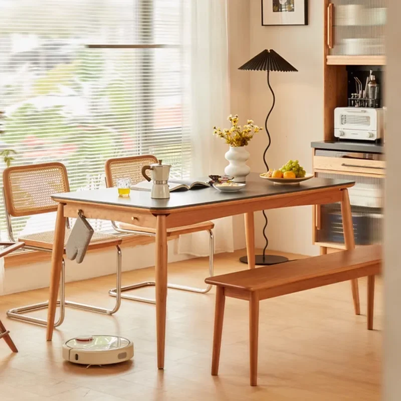 Slate dining table, Japanese-style solid wood home dining table