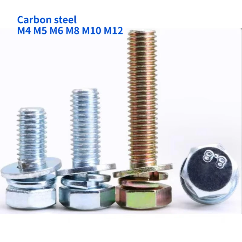 

Grade 8.8 External Hexagonal Triple Combination Screw Galvanized GB9074.17 Bolt with Flat Spring Washer M4 M5 M6 M8 M10 M12