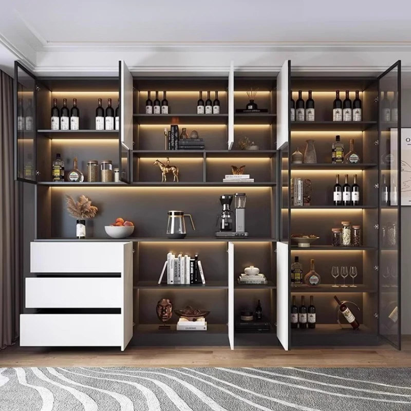 Station de Bar à café d'angle, organisateur de meubles pour casier à vin, accessoires de whisky, vitrine en verre avec portes en verre