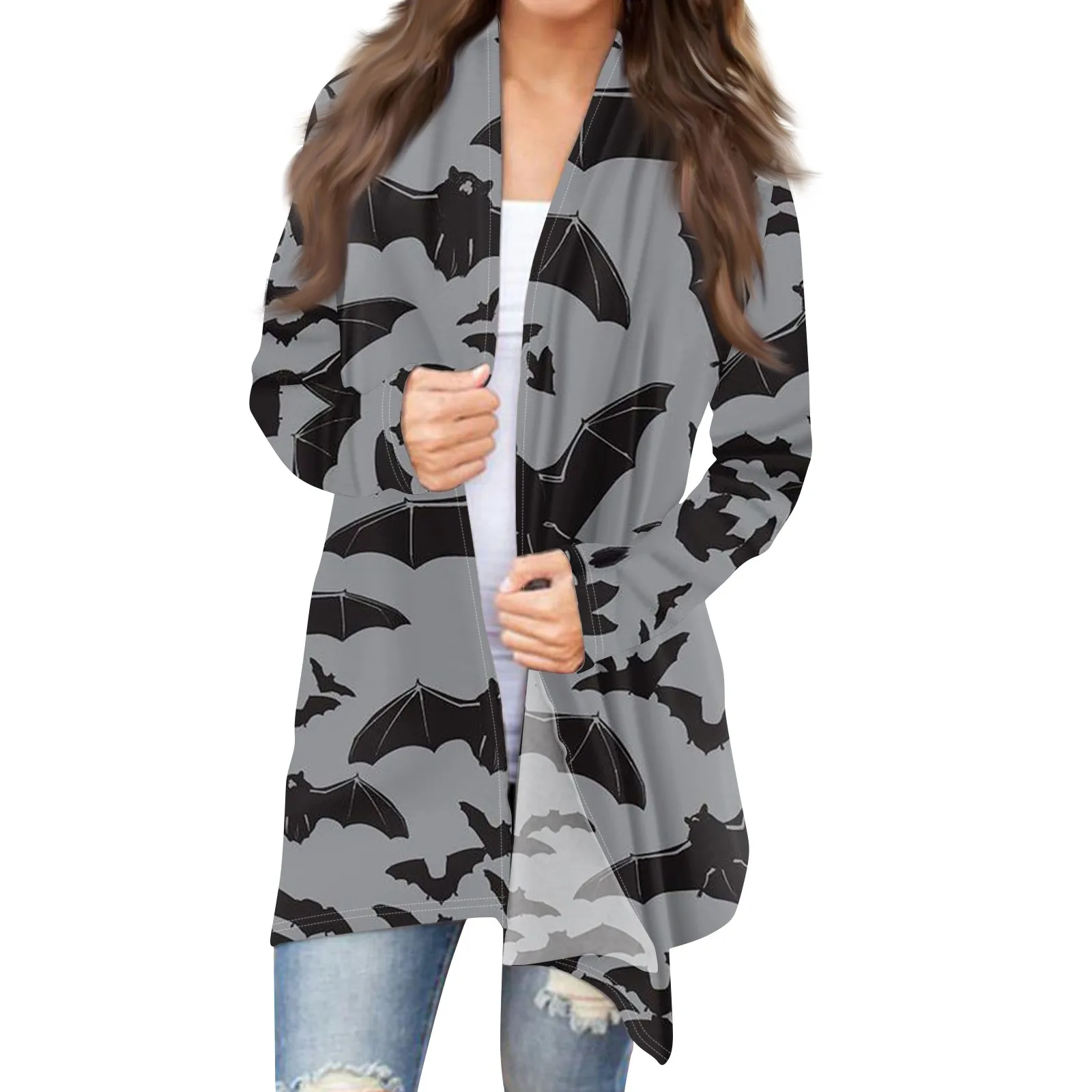 Moda damska Casual Halloween Printed Średniej długości kardigan Płaszcz Roupas Femininas пальто женское Chaqueta Mujer