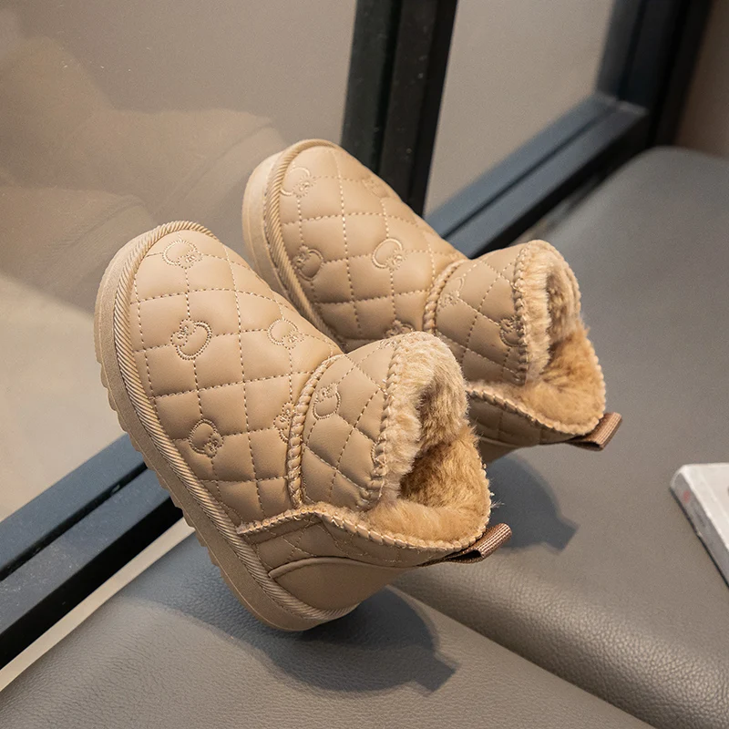 

2025Зимние плюшевые сапоги для детей, толстые теплые зимние сапоги на меху для мальчиков и девочек, нескользящая мягкая теплая хлопковая обувь для детей, зимняя обувь