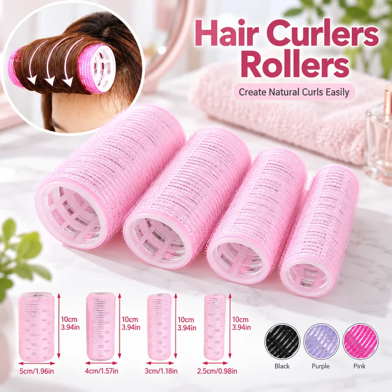 Different Sizes Self Grip Hair Rollers, Magic Heatless Plastic Self-adhesive Hair Curlers, Hairdressing DIY Beauty Styling Tool