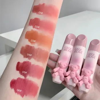 ลิปกลอสสีปากแดงหมีน่ารักสีน้ำตาลนู้ดลิปกลอสดีไซน์หมี Gege