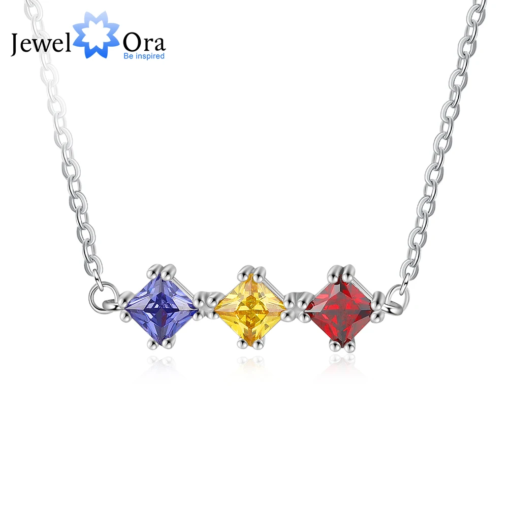 

Personalized 3 Inlaid Birthstone Necklaces for Women Customized 12 Month Color Pendants Jewelry Gift for Mothers Grandmother