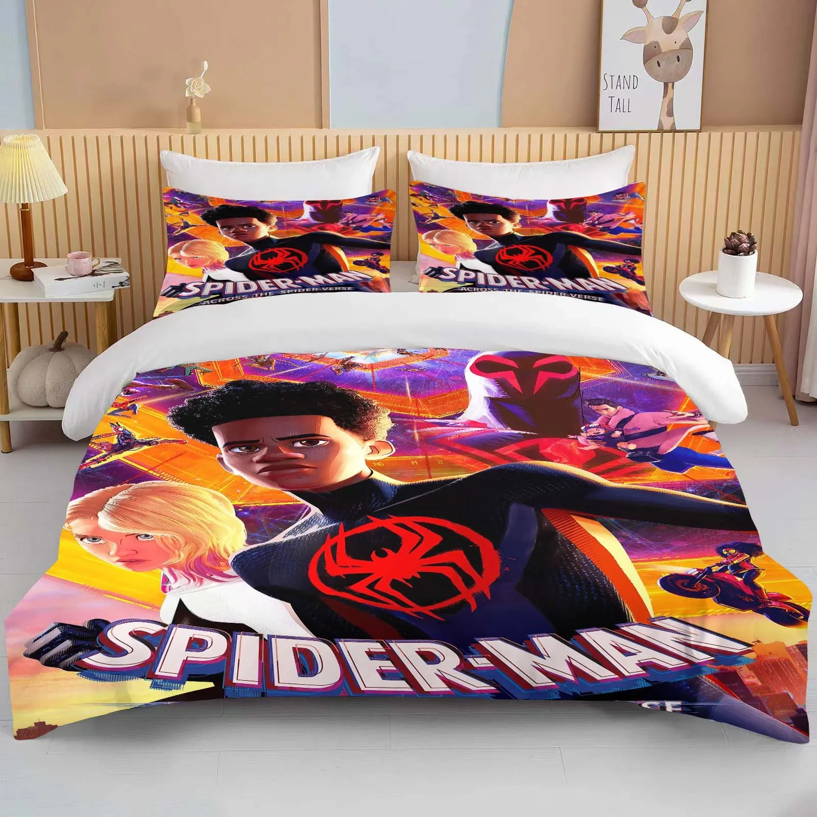 Marvel Spider Man Across The Spider Verse Printed Soft Bedding Set Duvet Cover Anime Quilt Adult Kids Birthday Gift Full Size