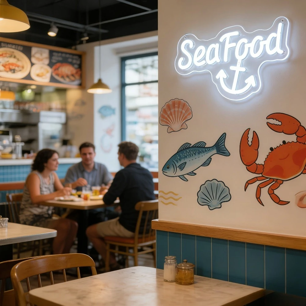 SeaFood Anchor LED Neon Sign for Restaurant Bar Home Decoration Ocean Theme Lighting Creates Romantic Ambiance