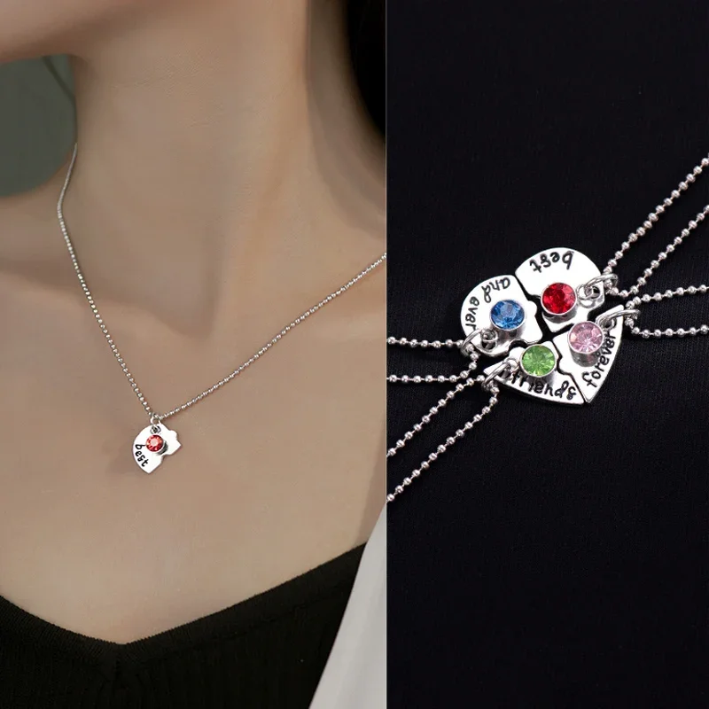 Three Sisters Crystal Heart Necklace Pendant Neck Jewelry Friendship Retro Four Sisters Family Aesthetics Female Chain Necklaces