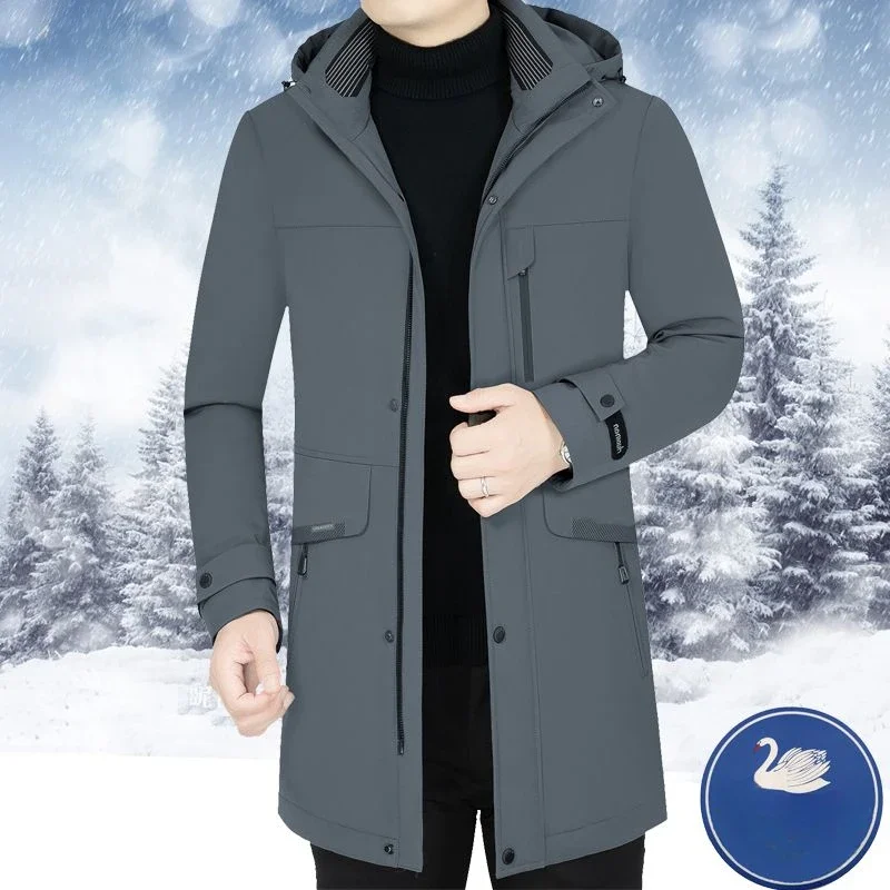 Winter Coat Mid-length Loose Detachable Inner Liner Parkas New Men Down Jacket Thicken Warm Outwear Hooded Trend Overcoat