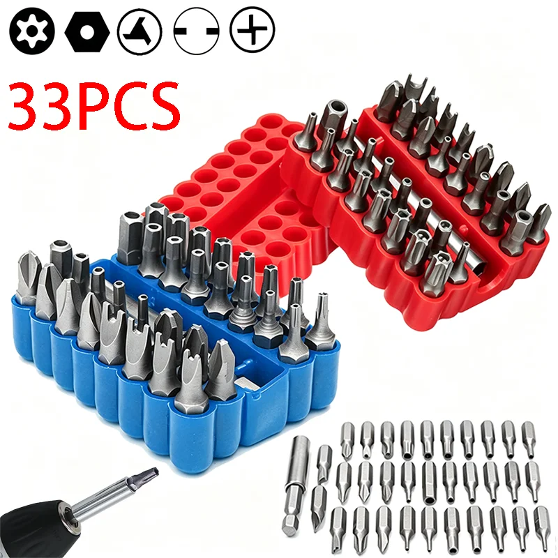 33pcs Magnetic Security Screwdriver Bit Torq Torx Hexagonal Star Spanner Electric Holder Bits Set 1/4