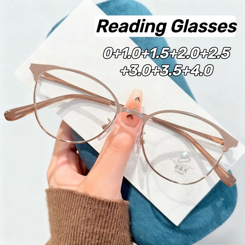 

New Retro Cat-Eye Presbyopia Glasses Unisex Stylish Metal Half Frame High-Definition Blue Light Blocking Reading Glasses