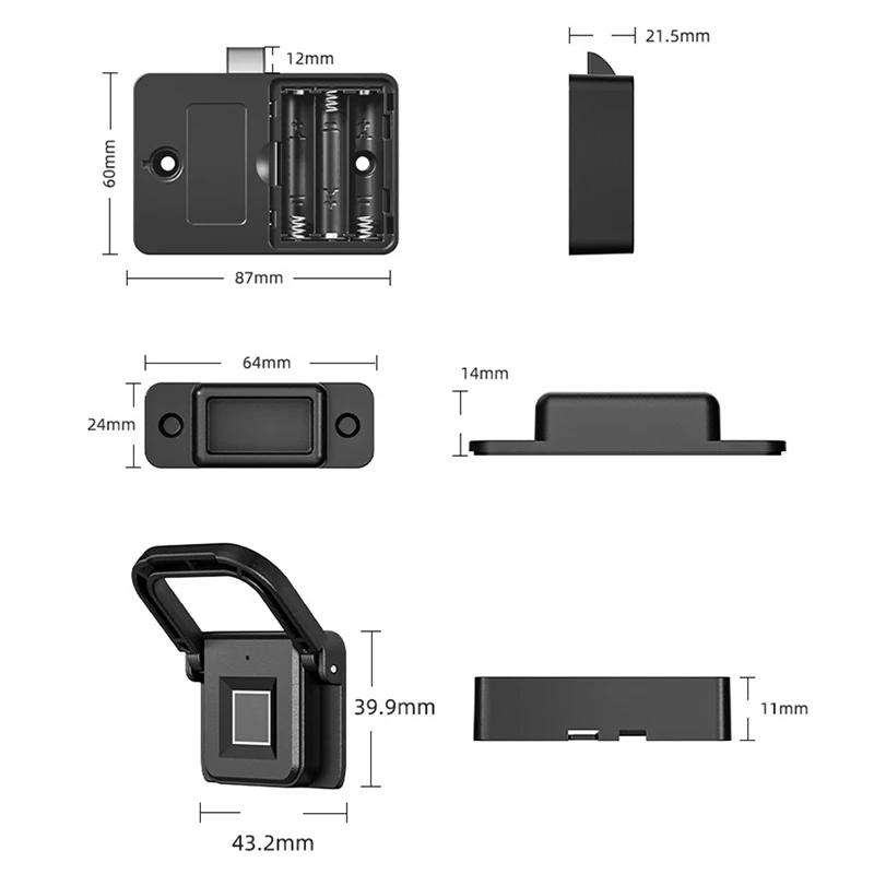 Биометрический замок с отпечатками пальцев, черный замок без ключа, умные замки для ящиков, противоугонный дверной замок, длительное время ожидания, дверная фурнитура