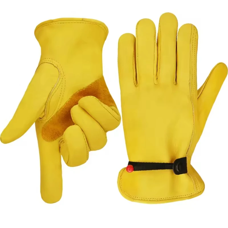 1 Pair Construction Factory Yard Cowhide Leather Gloves Soft Cowhide Leather For Men Worker Driver Heat Resistant Protection Kit