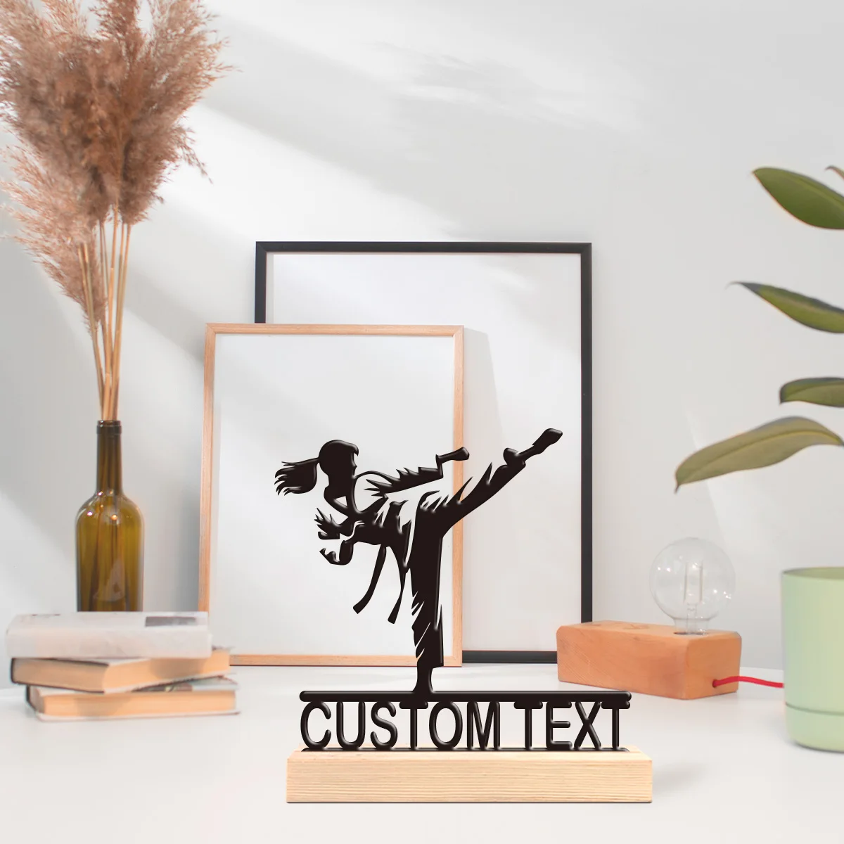 1pc Customized Wrought Iron Desktop Ornaments Custom Content Equipped with A Wooden Base Holiday Gifts for Family and Friends