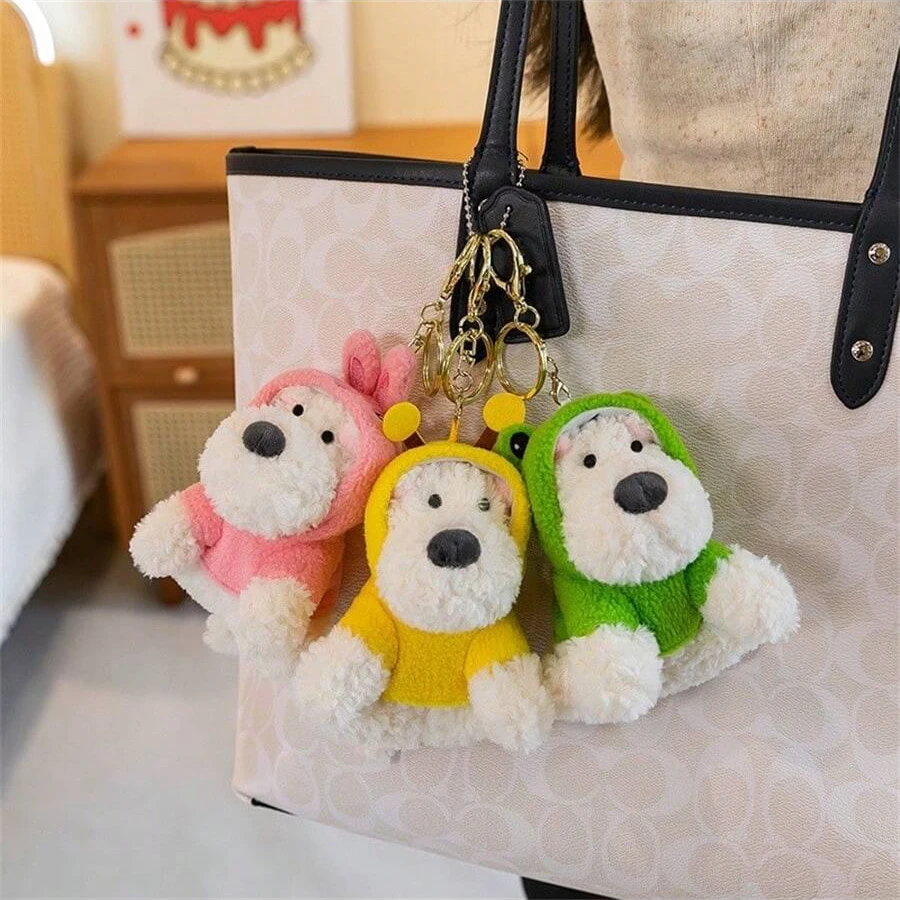 Plush Dog Keychain in Hoodie, Adorable Cute Puppy Key Ring for Girls, Soft Stuffed Animal Keychain Pedant