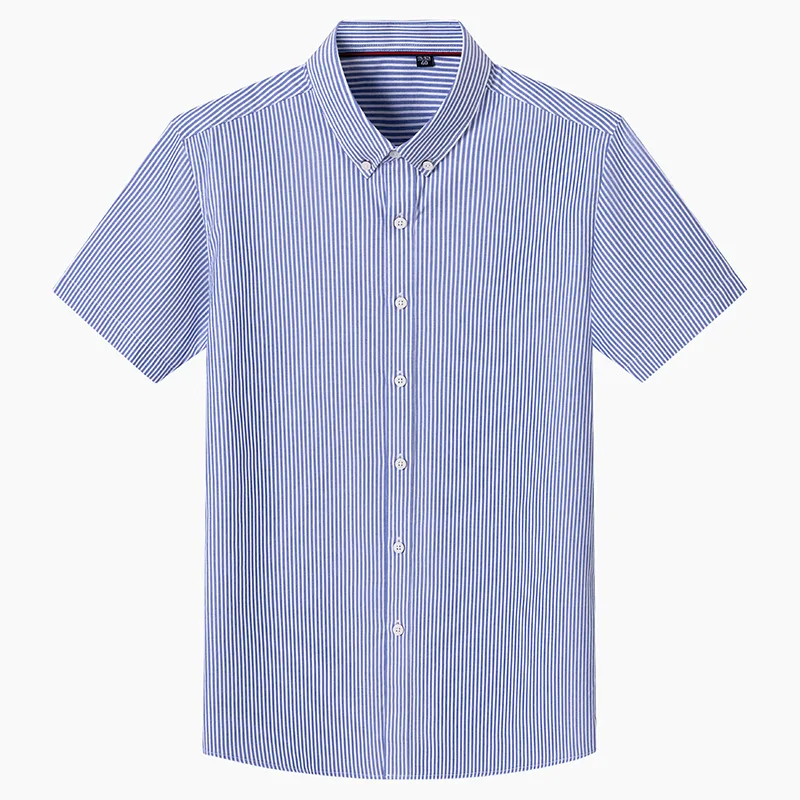 100%Cotton Men Shirt High Quality Luxury Breathable Stripe Smooth Shirts Fashion Business Social Normal Short Sleeve Male Clothe