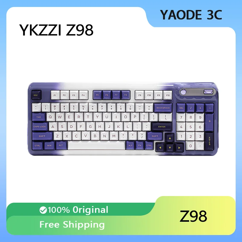 YUNZII KZZI Z98 Pro Mechanical Keyboard Light Purple Wireless Hot Swap Gasket 98%Layout Gaming Keyboard with OLED Smart Display