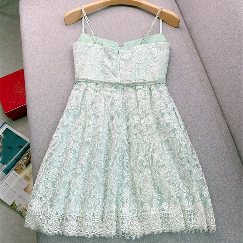 2024 Spring New Arrive Floral Women Slip Mini Dress With Diamonds Belt