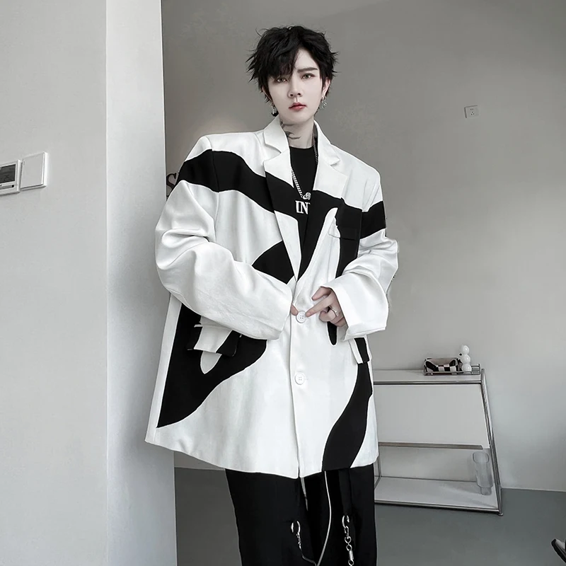 

High-end Men's Blazers Patchwork Oversized Lapel Long Sleeve Male Suit Streetwear Korean Fashion Casual Thin Coats Men