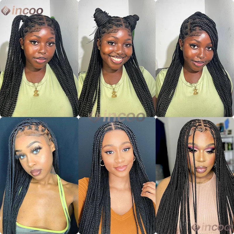 36" Long Straight Synthetic Wigs for Women Cornrow Box Braiding Wigs With Baby Hair Full Lace Front Wigs On Sale