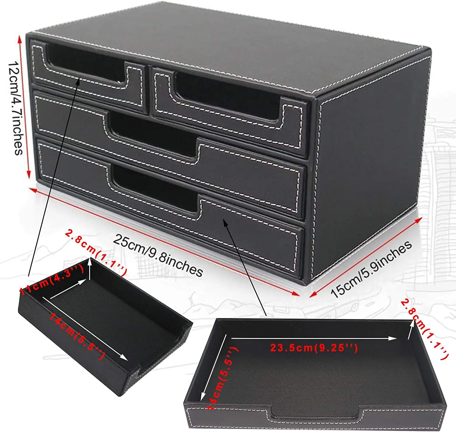 Office Accessories Stationery Desk Organizer 3 Layer 4 Drawers File Holder Paper Cabinet Document Rack Tray Storage Box