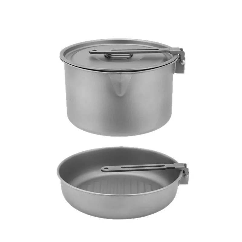 Camping Pure Titanium Pot Lightweight Mountain Hiking Picnic Single Pot Multi-person Picnic Camping Cookware Set