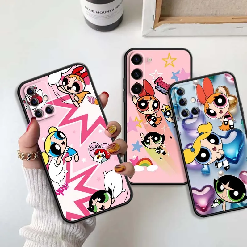 

CuteThe P-Powerpuff G-Girls For Samsung Galaxy S25 S24 S23 S22 S21 S20 S10 Ultra Plus FE 5G Black Soft TPU Cover Phone Case