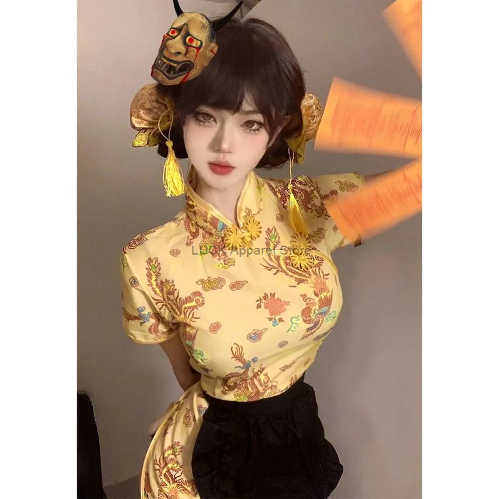 

Zhonghua Niang Dress New Chinese Style Improved Qipao Dress Waiskirt Summer New Pure Desire Style Two Piece Set for Women