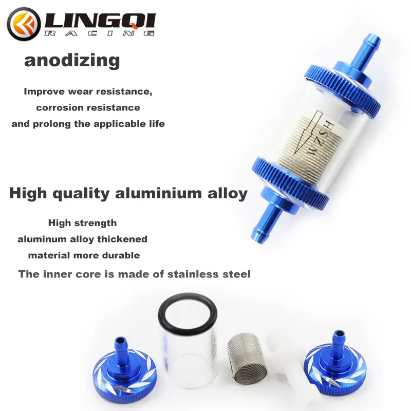 Motorcycle Aluminium Alloy Transparent Stainless Steel Core 6mm Oil Fuel Filter Engine Inline Carb Gasoline Gas Filters Go Kart