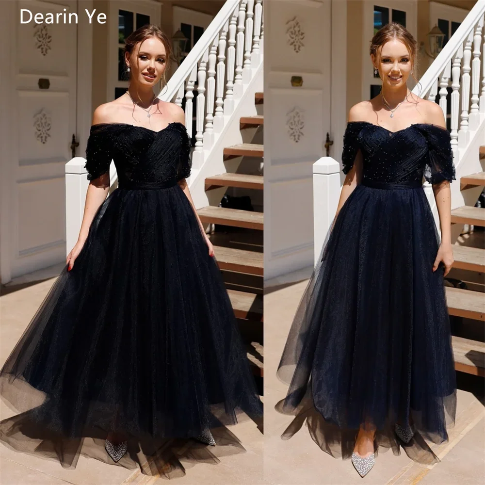 

Customized Formal Gown Dearin Off-the-shoulder A-line Floor Length Skirts Layered Draped Tulle Bead Bespoke Occasion Dresses Pro