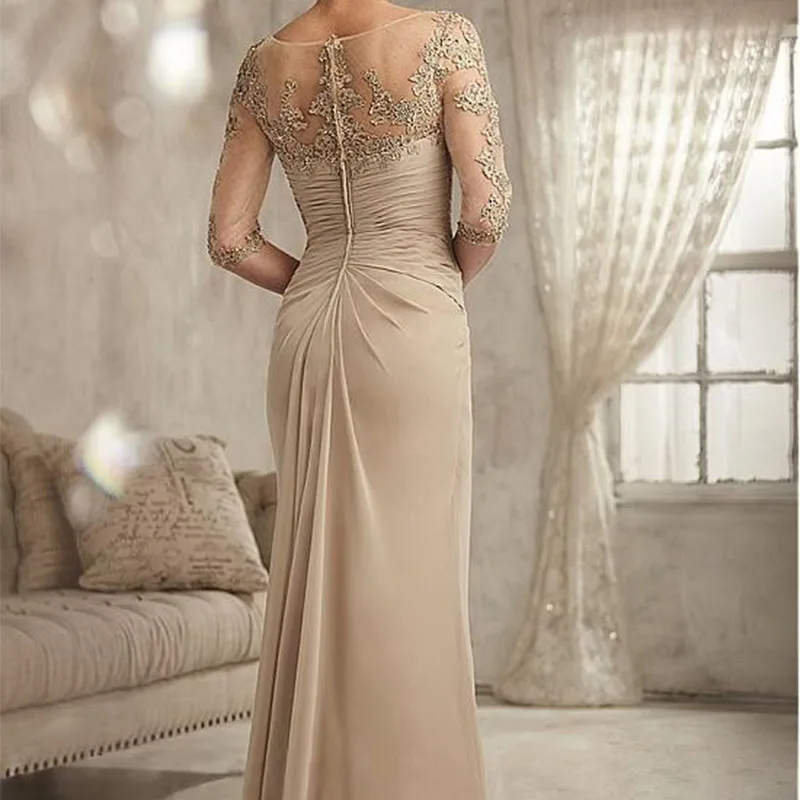 Apliques de encaje Vestidos para madre de la novia para boda 2025 Vestido de gasa con volantes para madre del novio