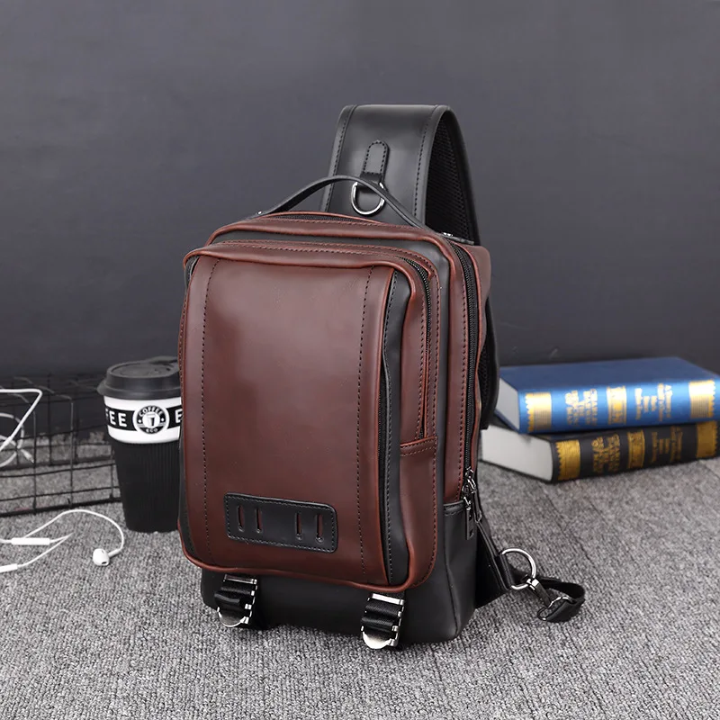 New Trend Men's Chest Bag Waterproof Multifunction Shoulder Crossbody Bag Leather Male Outdoor Daypack Fanny Pack 가방 크로스백 남성