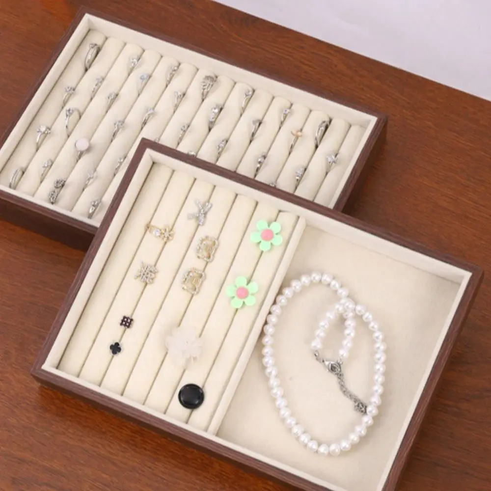 

Small Size Wood Grain Jewelry Tray Large Capacity Simple Design Jewelry Storage Drawer Decorative Walnut Wood Storage Solution