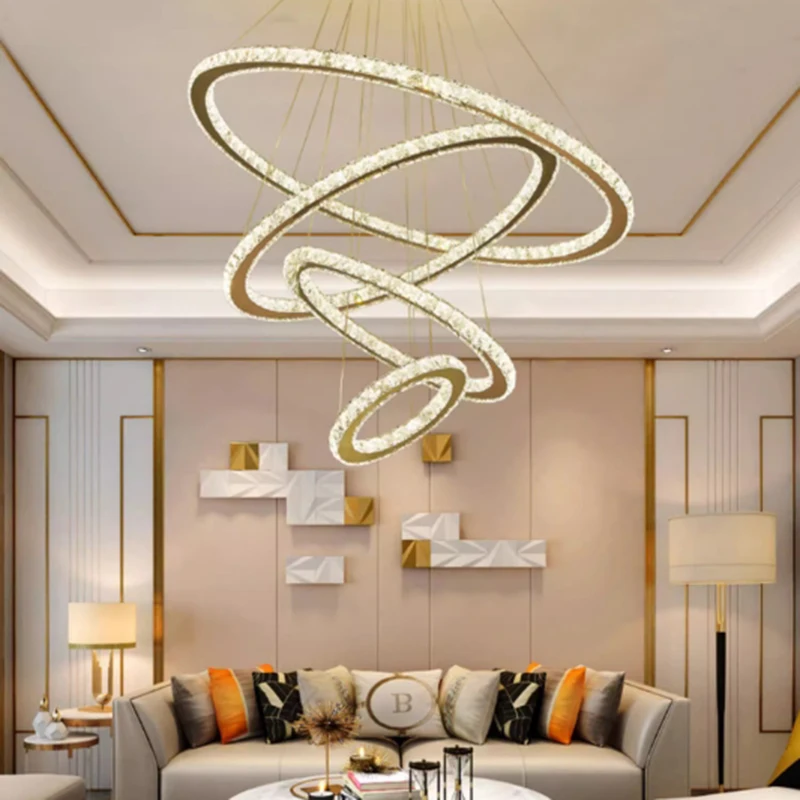 

Crystal Mutil Rings Pendant Light Circular Luxury Home Decor for Bedroom Living Dining Room Gold Chandelier Light Fixture Lamp