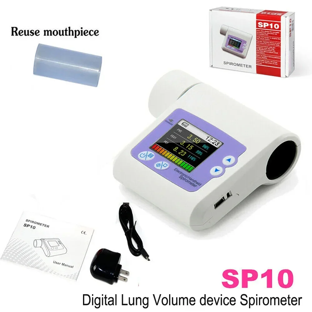 

Digital Spirometer Lung Function Monitor SP10 Handheld Breathing Volume Pulmonary Measure Pressure Device Medical Accessories