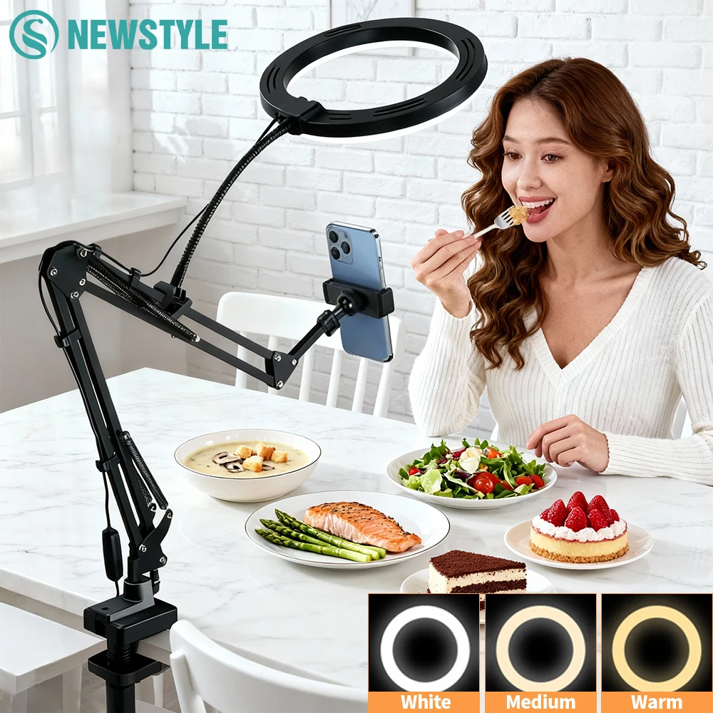 

Светодиодный профессиональный телефон, прямая трансляция, фиксированная съемка, заполняющий свет с роботизированной рукой, держатель для телефона, фиксированная съемка, запись в прямом эфире