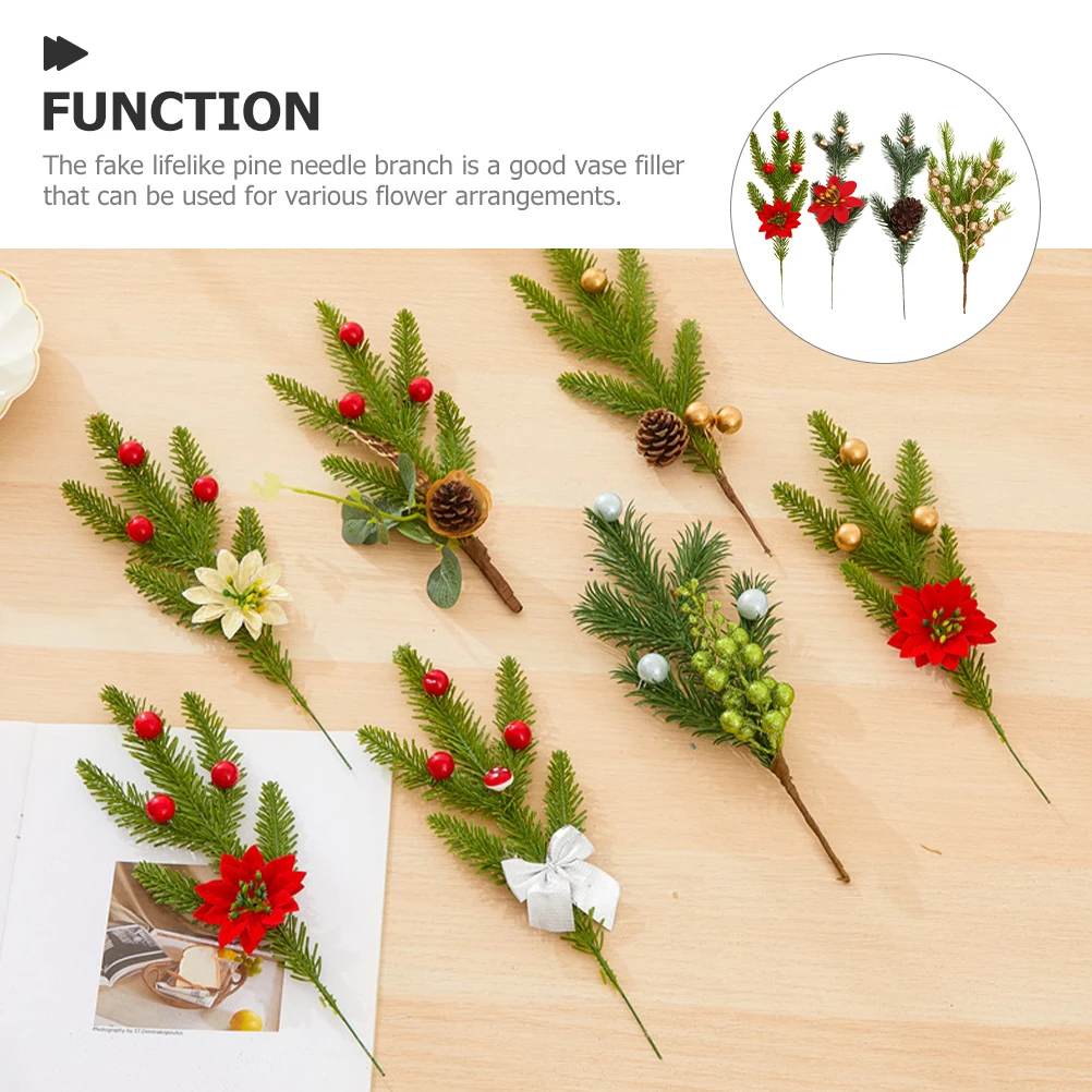 

4Pcs Artificial Pine Needle Branch Wreath Adornment Faux Cones Berry Picks Christmas DIY Decor Home Decoration