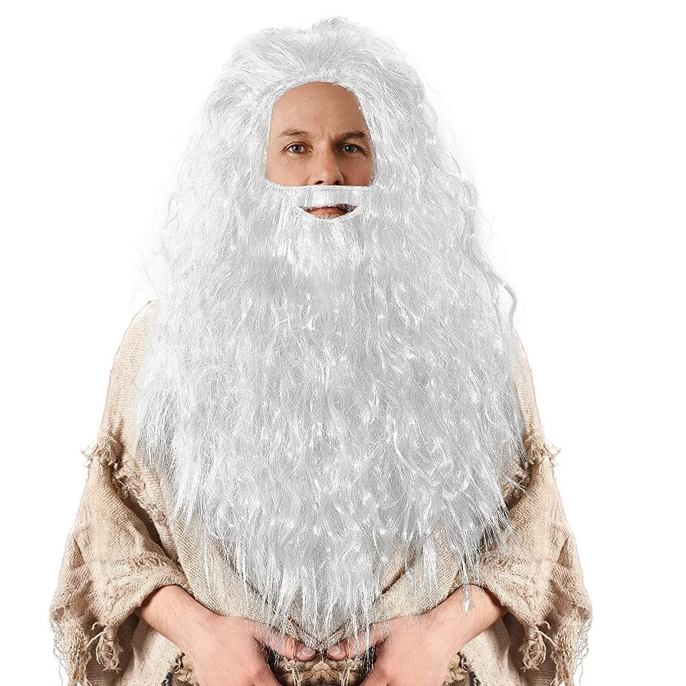 سيد الخواتم الهوبيت غاندالف معالج شعر مستعار ولحية مجموعة شعر مستعار تأثيري