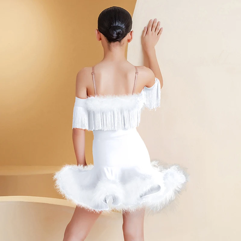 Vestido profissional de dança latina infantil, fantasia de dança latina para meninas chacha dança latina vestido com franjas sl11042