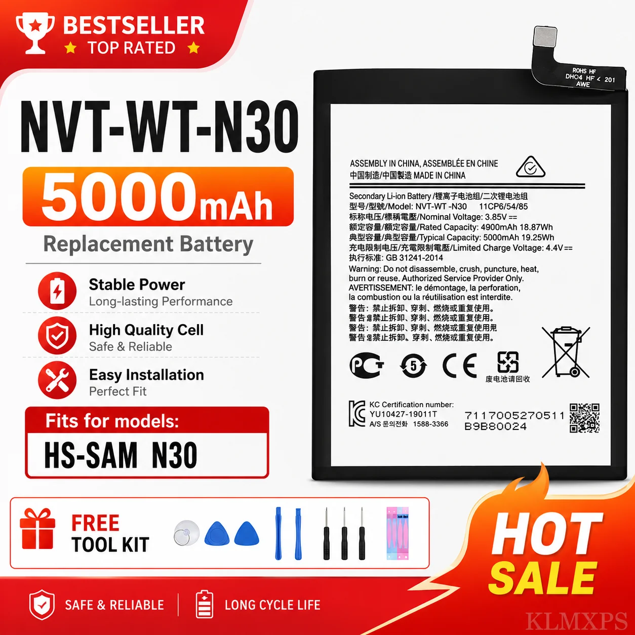 Replacement Battery 4000mAh/5000mAh for Samsung Galaxy A14 5G A22 5G A226B A10S A20S F42 5G N30 N21 High Capacity